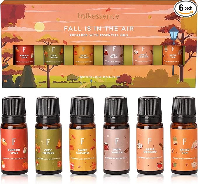 Folkulture Essential Oils for Diffuser Oil | Fall Essential Oils Set of 6 x 0.34 fl oz | 60 ml Fragrance Oil | Diffuser Oils Fall Scents for Home | Vanilla Essentials Oils - Pumpkin Spice - Bloomnest