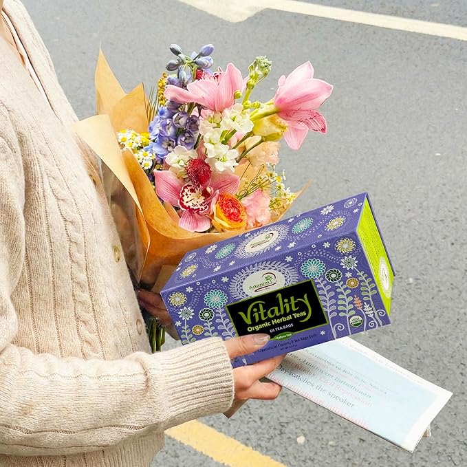 Adanim Bio Vitality Organic Herbal Tea Sampler Gift Set Caffeine Free 8 Flavors Variety Pack 64 Individually Wrapped Tea Bags for Gifting - Bloomnest