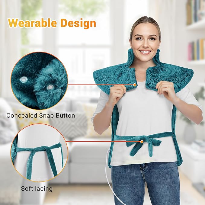 Massaging Heating Pad for Neck and Shoulders and Back, 24" x 35" Large Electric Heating Pad for Back Pain Relief with 3 Heat Levels, 4 Massage Settings, 2H Auto Shut-Off, 4 Massage Motors, Green - Bloomnest