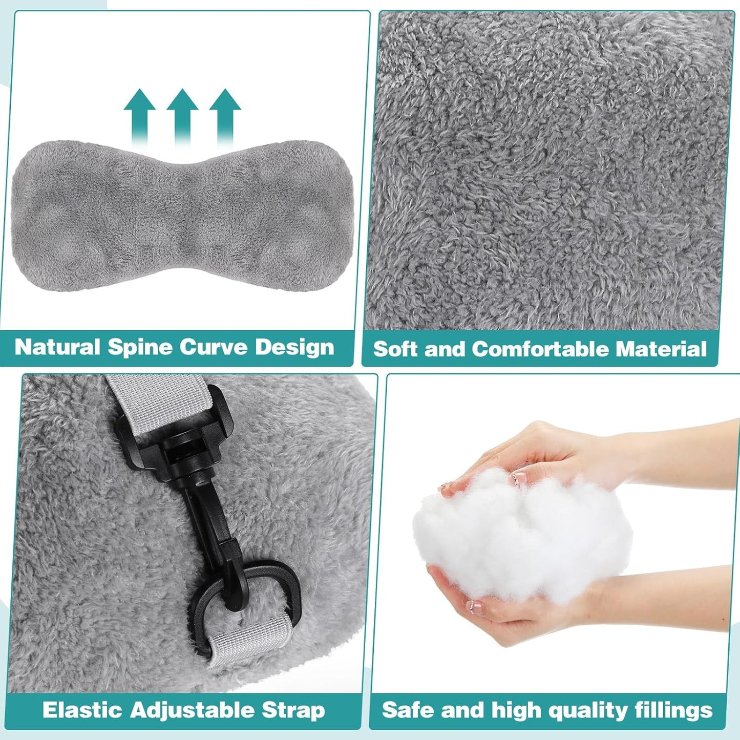 1 Pc Neck Pillow for Recliner Headrest Pillow Bone Shaped Chair Plush with Adjustable Strap Neck Support and Pain Relief Curve Head Cushion for Car Travel Airplane (Grey)