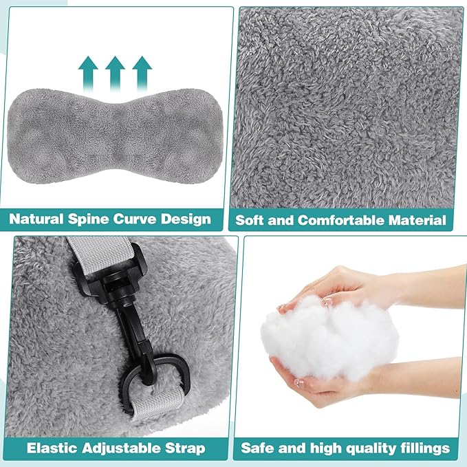 2 Pcs Neck Pillow for Recliner Headrest Pillow Bone Shaped Chair Plush with Adjustable Strap Neck Support and Pain Relief Curve Head Cushion for Car Travel Airplane (Grey) - Bloomnest
