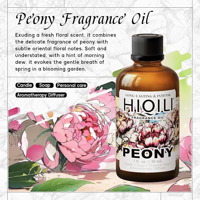 HIQILI Peony Fragrance Oil for Home Diffuser, Idea for Making Candle, Women's Perfume, Car Air Freshener, Skin & Body Care - 1 Fl Oz HIQILI