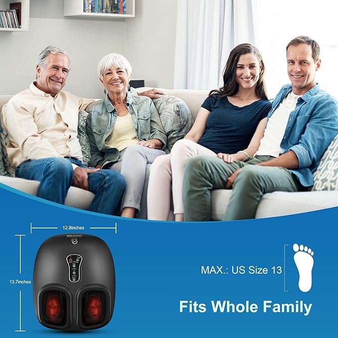 COMFIER Shiatsu Foot Massager with Heat, Vibration,Rolling Compression Feet Massager Machine for Plantar Fasciitis,Neuropathy Pain,Christmas Gifts for Women,Men,FSA Eligible HSA,Fits Size up to 13“ - Bloomnest