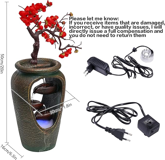 20Inch Tabletop Decorative Flower Vase Style Bonsai Waterfall Fountain Humidifier with LED Lights and Atomizer, Desktop Water Fountains for Any Dining Room, Living Room, Bedroom, Cafe Or Office - Bloomnest