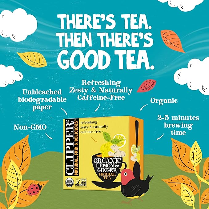 Clipper Tea Lemon & Ginger Teabags – Caffeine Free, USDA Organic, Great Hot or Iced – Aromatic, Natural, Fair & Delicious – 200 Tea Bags - Bloomnest