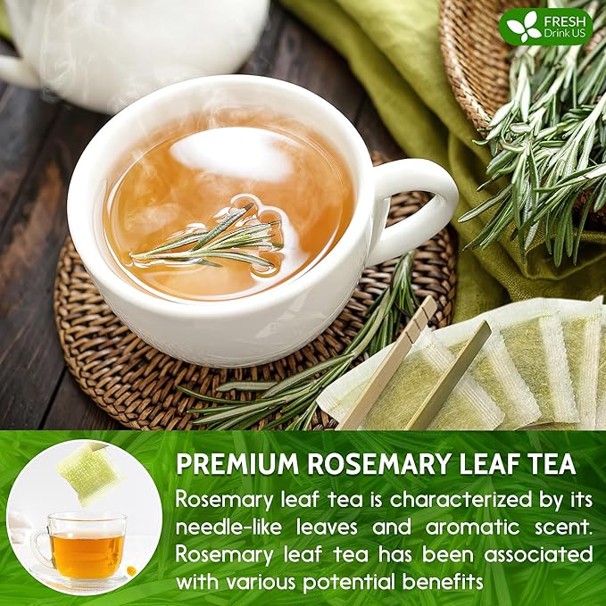 FreshDrinkUS, Premium 100 Rosemary Leaf Tea Bags, Made with 100% Natural Rosemary Dried Leaves, Pure Rosemary Herbal Tea, No Additives, No Caffeine, No Gluten, Vegan. - Bloomnest