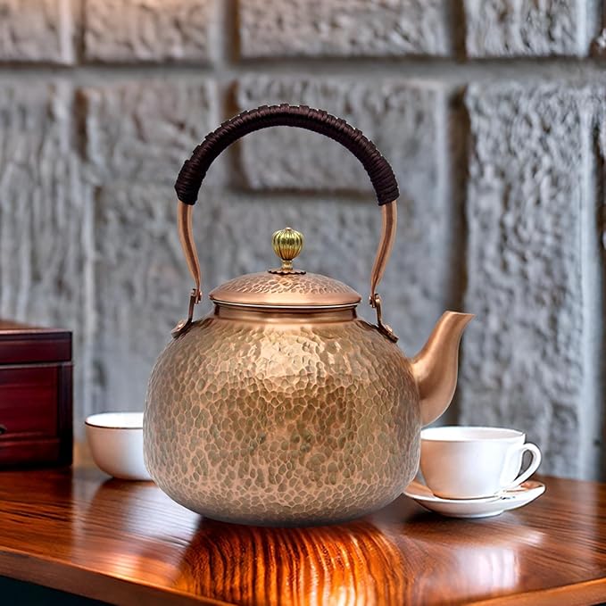 YJX Copper Tea Kettle For Stovetop, Japanese Style Non-Coating Pure Copper Teapot with Stainless Steel Infuser For Loose Tea, Large and Solid Tea Pot For 3-7 Cups (2000ml) - Bloomnest