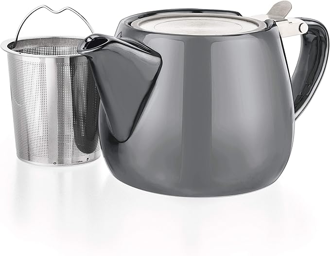 Tealyra - Pluto Porcelain Small Teapot Grey - 18.2-ounce (1-2 cups) - Unique Finish - Stainless Steel Lid and Extra-Fine Infuser To Brew Loose Leaf Tea - 540ml - Bloomnest