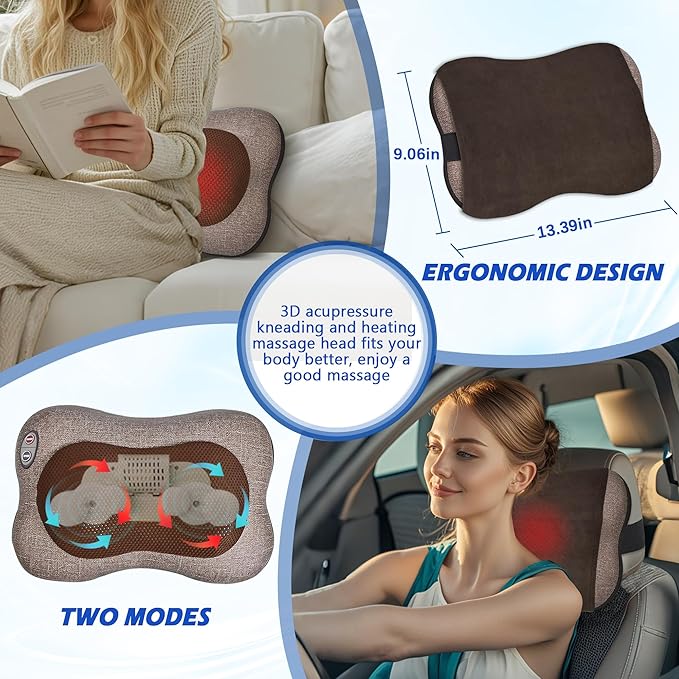Joyset Neck Massager with Heat, 3D Shiatsu Massager for Back and Shoulder Pain, Portable Neck Massage Pillow, Gift for Men Women Use at Home, Office, Car - Bloomnest