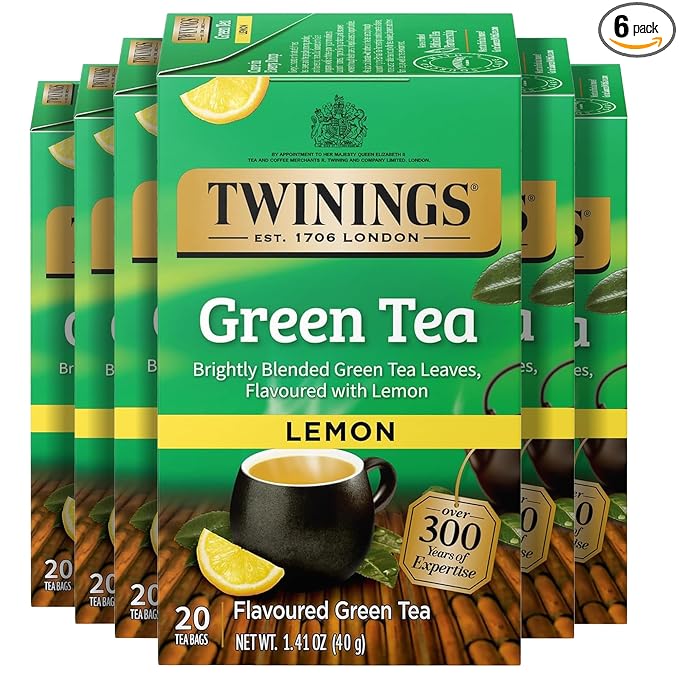 Twinings Green Tea with Lemon Individually Wrapped Bags, 20 Count (Pack of 6), Zesty Citrus Aroma & Flavour, Caffeinated, Enjoy Hot or Iced, 120 Teabags - Bloomnest