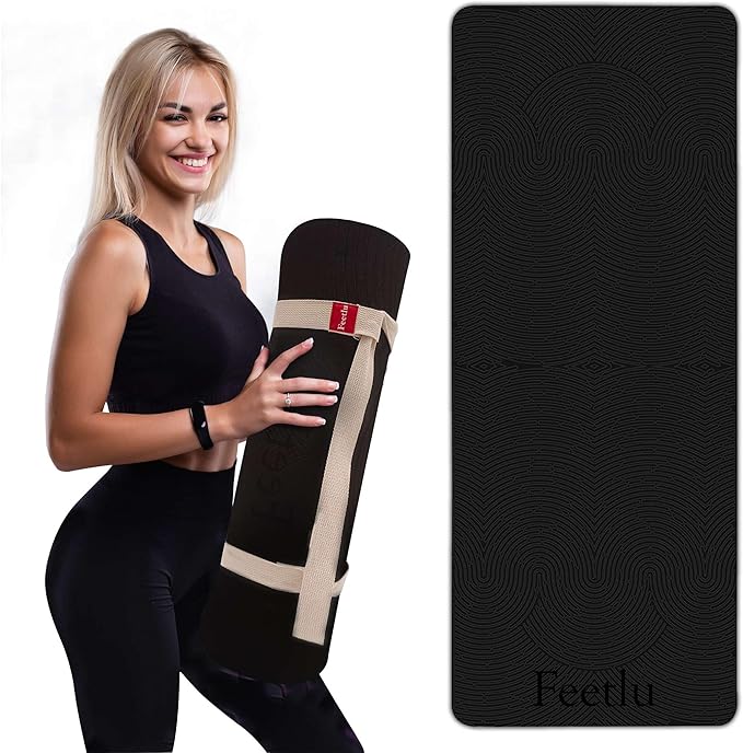 Extra Thick 12mm Exercise Mat – Non-Slip, Joint-Friendly & Cushioned Fitness Mat for Yoga, Pilates & Floor Workouts – Durable, Supportive & Includes Feetlu Classic Strap