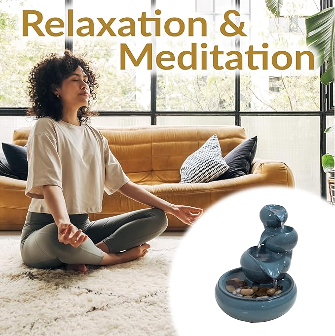 Sunnydaze Tiered Vessels Ceramic Tabletop Water Fountain - Relaxing Indoor Fountain for Office, Bedroom, or Living Room - Teal