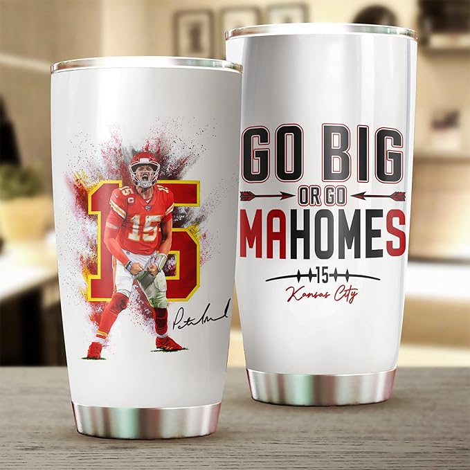 Patrick Mahomes II Tumbler - Go Big Or Go Mahomes - Coffee Tea Mug Insulated Tumbler With Lid - Birthday, Thanksgiving, Christmas Day Gifts For Football Fans - 20 Oz| Stainless Steel Mug - Bloomnest