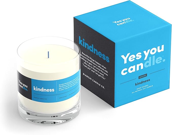 Kindness, Inspirational 8oz Highly-Scented Soy Candle, Made in USA, Great Message, Pure Essential Oils, Aromatherapy, 100% Pure, Bergamot & Eucalyptus - Bloomnest