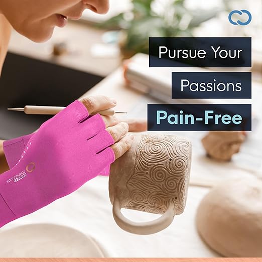 Copper Compression Arthritis Gloves | Fingerless Arthritis Carpal Tunnel Pain Relief for Men & Women | Hand Support Wrist Brace for Neuropathy, Rheumatoid, Tendonitis, Swelling, Crocheting, Typing Pink L - Bloomnest