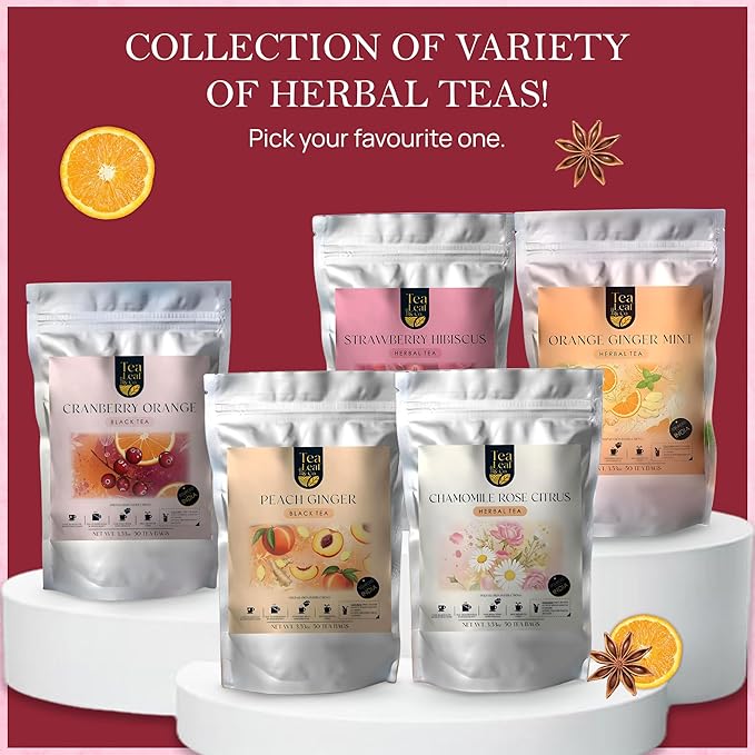 Tealeaf & Co. Cranberry Orange Black Tea Bags Blended with Fresh Herbs and Spices - Organic Black Tea Bags with Orange Peel, Star Anise & Hibiscus - Low Caffeine - Gluten Free - 50 Teabags - Bloomnest