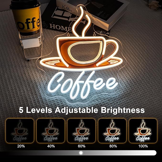 Lucunstar Coffee Neon Sign Dimmale Neon Lights For Wall Decor Led Lights For Coffee Shop Cafe Bar Art Party Decor USB Powered 11.42x14.57in - Bloomnest