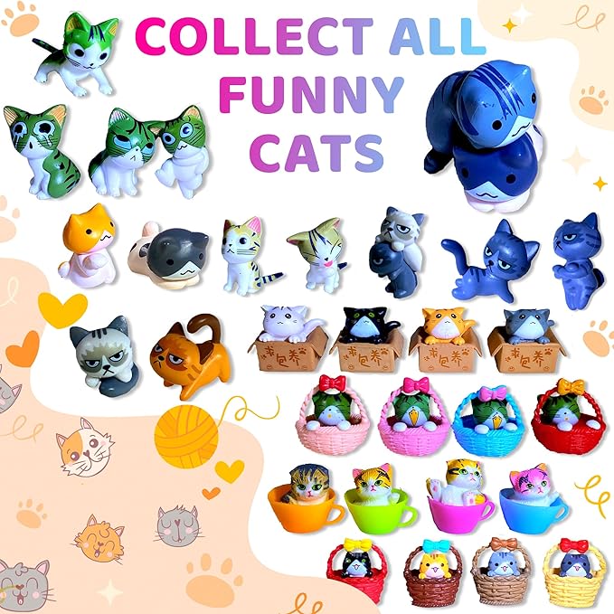 Made in USA 6 Organic Bath Bombs for Kids Set with Cat Toys Surprise Inside for Kids - Surprise Cute Cats Inside Each Fizzy Bath Ball - Natural and Safe for Girls, Boys, Teens - Perfect for Gift - Bloomnest