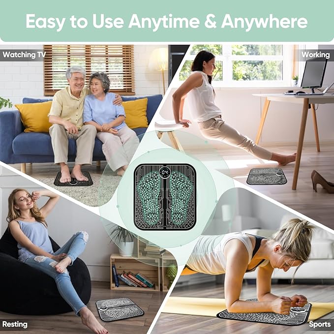 EMS Foot Massager for Neuropathy, Sport Muscle Stimulator for Circulation, Pain Relief, Foldable Feet Mat and Legs Massager Pad, 10 Modes and 39 Intensity Levels for Muscle Relaxation - Bloomnest