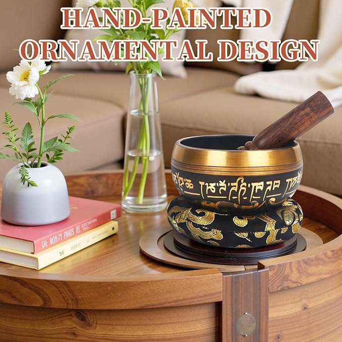 AKLOT HandMade Meditation Singing Bowl: Tibetan Sound Bowl Set with Pure Tone, Sound Bath Bowl with Cushion, Mallet, Spiritual Gift for Chakra Clearing, Mind Healing, Yoga, Prayer, Relaxation (4 Inch)