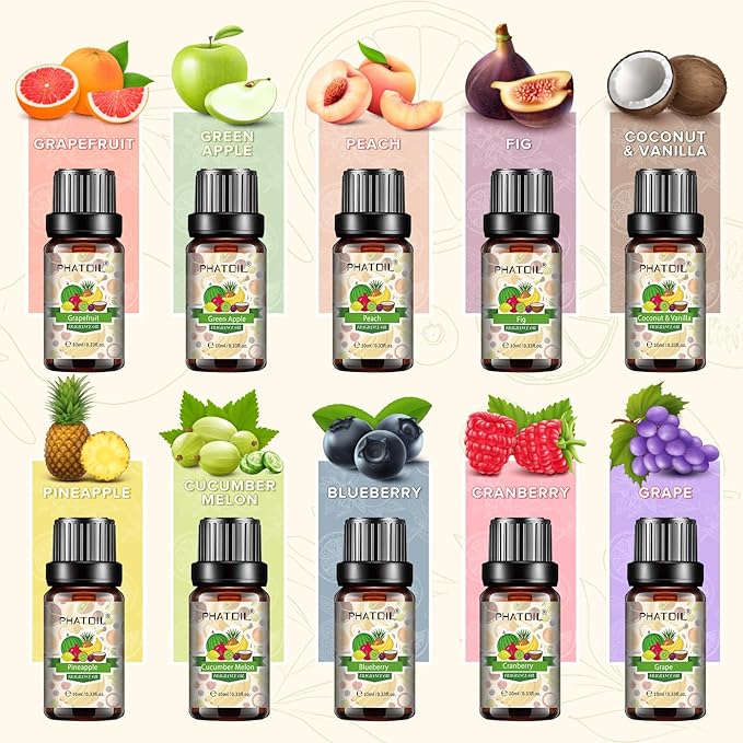 PHATOIL Coconut & Vanilla Fragrance Oils Set, 10 Pcs Aromatherapy Oils Set, for Diffusers, Home Care, DIY Soap Candle Making Scents, Fragrance, Aromatherapy, Humidifiers, for Friend (10ml) - Bloomnest