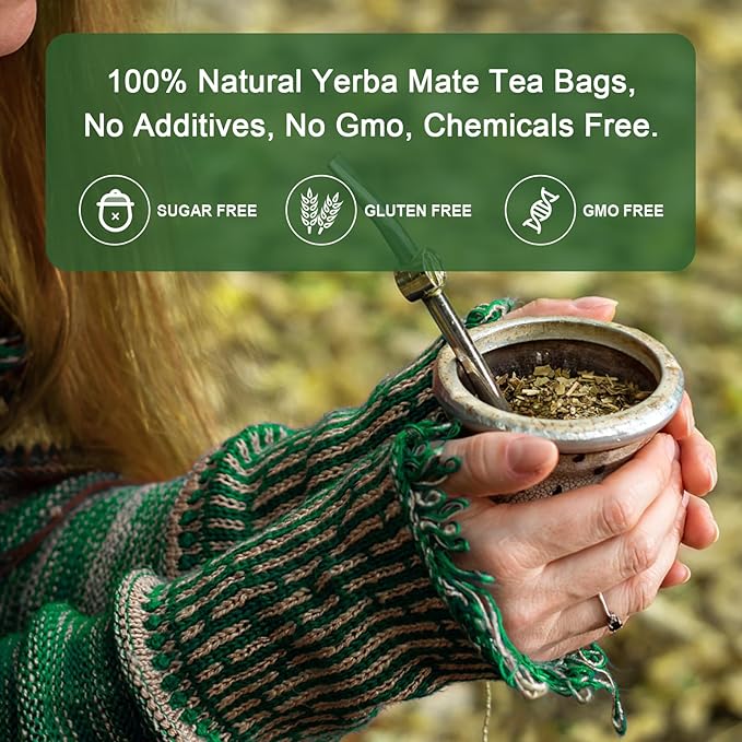 Unsmoked Yerba Mate Tea Bags, Natural Organic Yerba Matte Rich in Chlorophyll, Antioxidants and Vitamins, 30 Tea Bags - Bloomnest