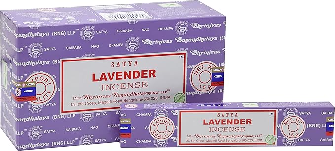 EARTH Satya Lavender Incense Sticks 15 GMS (Pack of 12) (Green Certified) Indian Perfumed Hand Rolled Agarbatti Perfect for Worship,Relaxation, Medication. Earth