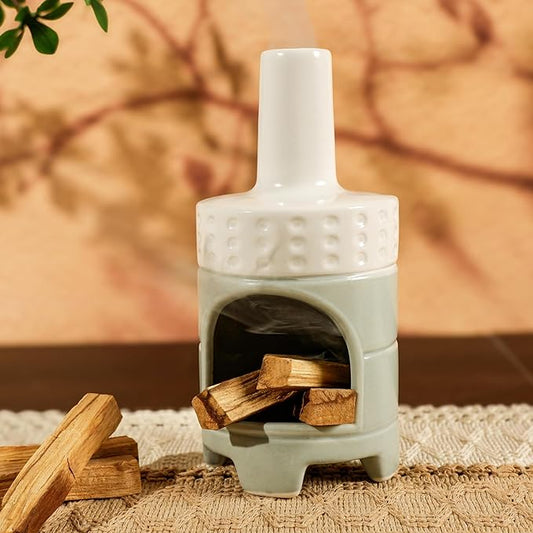 Handmade Ceramic Palo Santo Holder Burner - Mini Chiminea Incense Dish for Palo Santo Sticks & Sage -Cone Burner Elegant Design for Energy Cleansing, Yoga, Meditation & Aromatherapy Idea - Bloomnest