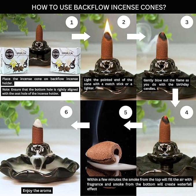 TRUMIRI Vanilla Backflow Incense Cones - Total 20 Incense Cones Waterfall - Dual Pack of 10 Incense Backflow Cones - Waterfall Incense Cones - Incense Waterfall Cones TRUMIRI