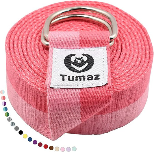 Tumaz Yoga Strap/Stretch Bands [15+ Colors, 6/8/10 Feet Options] with Extra Safe Adjustable D-Ring Buckle, Durable and Comfy Delicate Texture - Best for Daily Stretching, Physical Therapy, Fitness - Bloomnest
