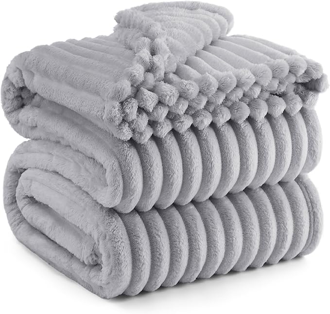 Bedsure GentleSoft Blankets Queen Size for Bed - Cozy Soft Blankets for Women, Cute Large Fleece Throws for Girls, Light Grey, 90x90 Inches - Bloomnest