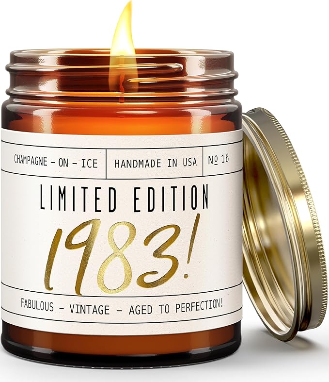 42nd Birthday Gifts for Women - 'Limited Edition 1983' Soy Candle, w/Champagne on Ice I 42 Birthday Gifts for Women I 42nd Gift for Her Ideas I 9oz Reusable Jar, 50Hr Burn, Made in USA - Bloomnest