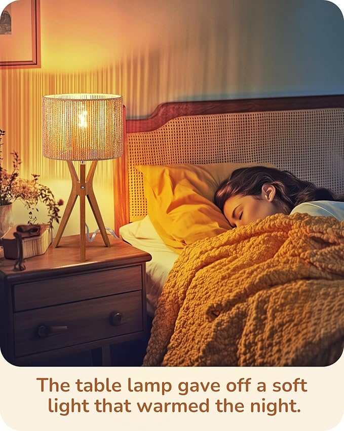 EDISHINE 17.5" Rattan Table Lamp, Wood Bedside Lamp with Handmade Paper Rope Woven Lampshade, Nightstand Lamp for Living Room, Bedroom, E26 Base, ON-Off Switch - Bloomnest