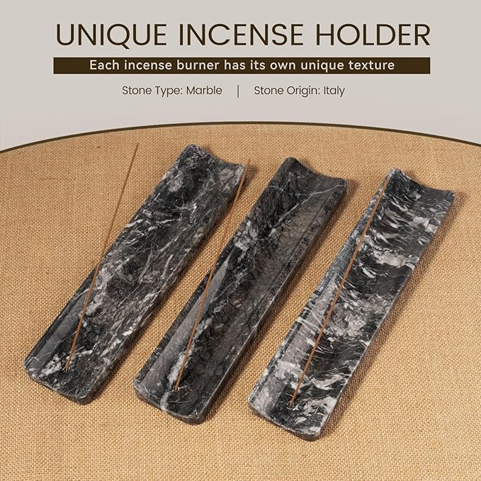 Koville Marble Incense Holder, Incense Holder for Sticks, Incense Sticks Holder Ash Catcher for Meditation Yoga SPA, Natural Stone Incense Burner, Home Table Decor (Black)