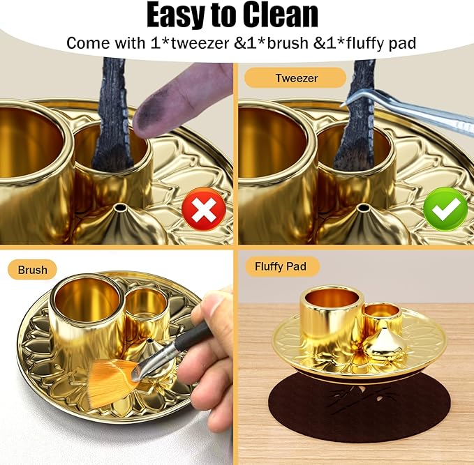 Palo Santo Holder - 4 in 1 Incense & Candle Holder - Ceramic Incense Holder Ash Catcher Tray for Meditation Room - Easy to Clean (Gold)