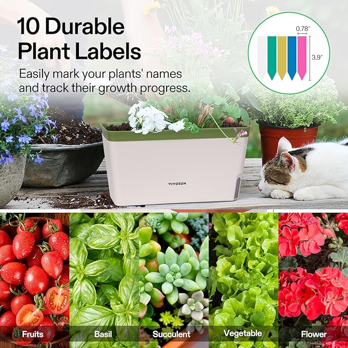 VIVOSUN Self-Watering Planters, 6-Pack 10.5 Inch Compact Rectangular Window Herb Planter Box with 10 PCS Plant Labels, Plant Container for Basil, Flowers, Succulents, Indoor & Outdoor - Bloomnest