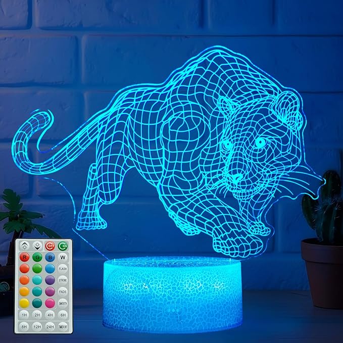 Panther Night Light, 3D Illusion Lamp, 16 Colors Changing, Timer, 4 Flash Modes, Dimmable, Kids Room Decoration, Xmas Panther Gifts - Bloomnest