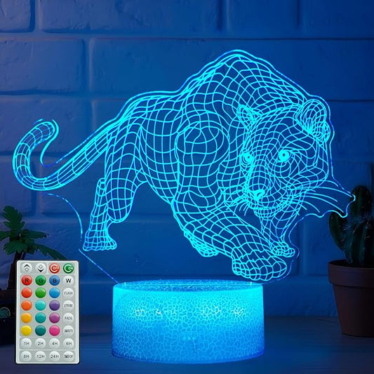 Panther Night Light, 3D Illusion Lamp, 16 Colors Changing, Timer, 4 Flash Modes, Dimmable, Kids Room Decoration, Xmas Panther Gifts - Bloomnest
