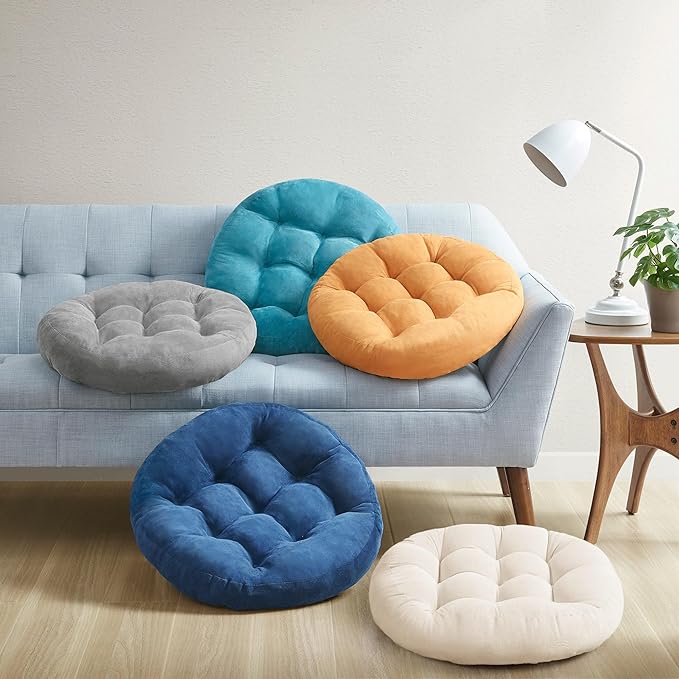 Degrees of Comfort Meditation Floor Pillow, Round Large Pillows Seating for Adults, Tufted Corduroy Cushion for Living Room Tatami, Beige 22 Inch - Bloomnest