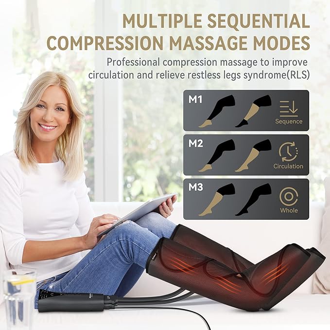 FIT KING Air Compression Leg and Foot Massager with Heat for Circulation and Pain Relief Helpful for Swollen Legs Edema RLS - Great Gift for Women Parents Friends - Bloomnest
