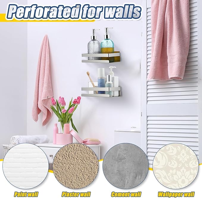 Lallisa 2 Pieces Stainless Steel Shelf Bathroom Shower Floating Shelves Wall Mounted Shower Caddy Basket Shelf Storage Organizer Shelves for Bathroom, Kitchen, Living Room (7.87 Inches/ 20 cm,Silver) - Bloomnest