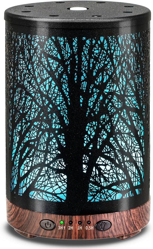 Essential Oil Diffuser 120ML Metal Aromatherapy Diffuser with Timer, Cool Mist Humidifier with Auto Shut-Off & 7 Color Lights for Home Office Spa (Tree) - Bloomnest