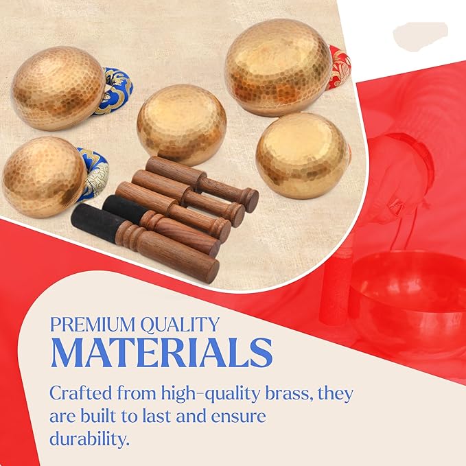 Tibetan Singing Bowl Set-Authentic Cuencos Tibetanos for Sound Healing, Meditation & Chakra Balancing - Includes Cushion, Mallet-Unique Spiritual Gifts for Women and Men (5 Chakra Bowl Set) LNYSI