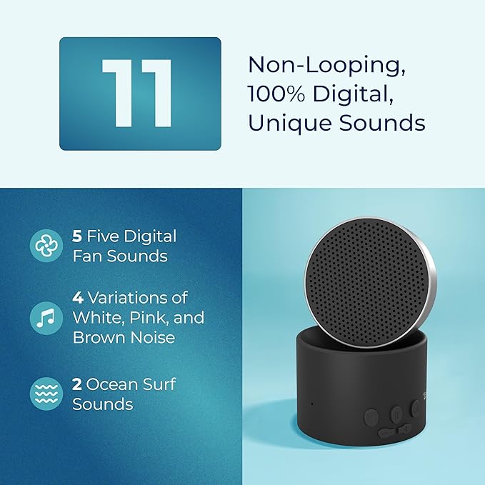 Adaptive Sound Technologies LectroFan Micro 2 - Portable Bluetooth Speaker & White Noise Machine - Compact Sound Machine for Travel - 11 Non-Looping Sounds for Sleep Support - Black - Bloomnest