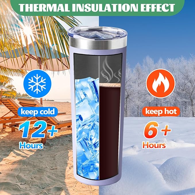 20 oz Skinny Tumbler with Lid and Straw,Stainless Steel Vacuum Insulated Tumbler Cup Double Wall Leak-proof Coffee Mug,Travel Thermal Water Tumbler for Office,Outdoor (Lavender/Cream/Pink/Baby blue) - Bloomnest
