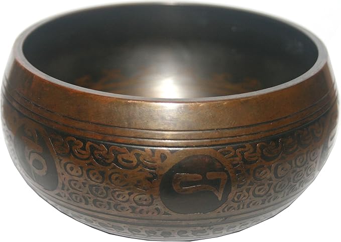 5126 SB 'B' Note Crown Chakra Antique Tibetan Auspicious Symbol Bowl Set ~ Nepal - Bloomnest