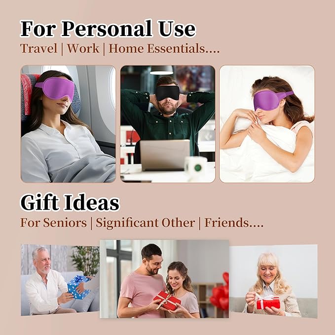 3D Sleep Mask for Men&Women, 2 Pack Contour Eye Masks for Sleep, Side Sleeping Mask for Men&Women, Blackout Eye Mask for Sleeping Eye Mask, Airplane Travel Essentials for Men, Meditation Black&Purple - Bloomnest
