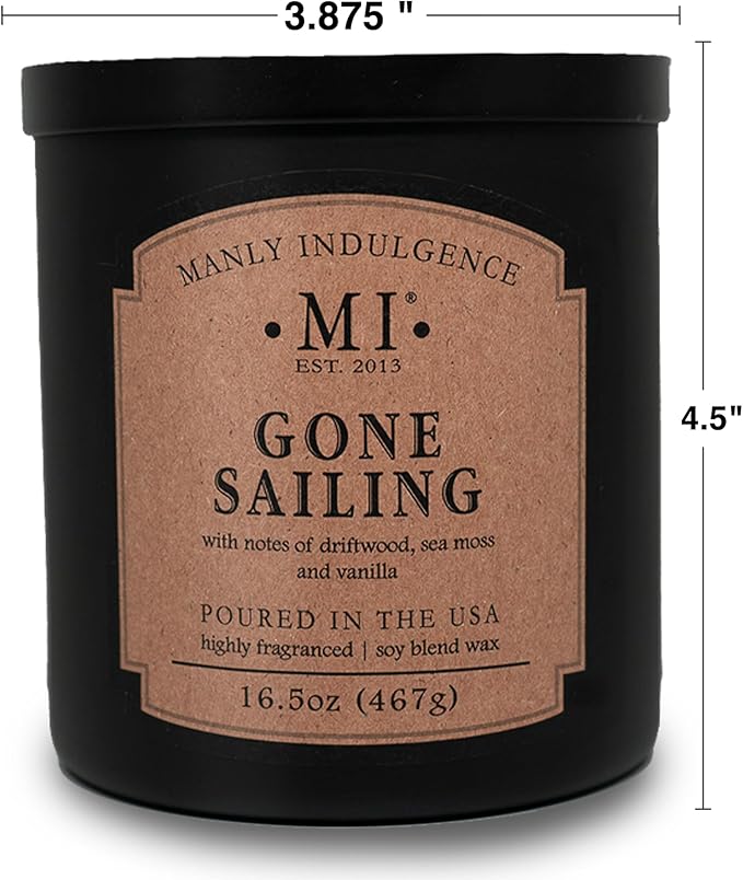 Manly Indulgence Gone Sailing Scented Candles for Men, 2 Wick, 16.5 oz, Premium Soy Blend Wax, 60H Burn, Candles for Home Scented - Made in The USA - Bloomnest