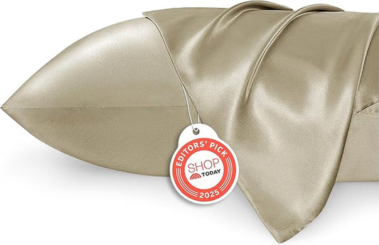 Bedsure Satin Pillowcase 2 Pack Similar to Silk Pillow Cases Standard Size, Pillow Case for Sleeping Women with Envelope Closure, Gifts for Women Men, Khaki, 20x26 Inches, 2pcs - Bloomnest