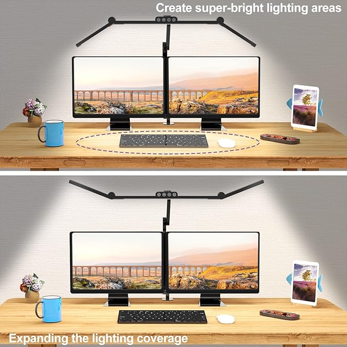 Micomlan Led Desk Lamp with Clamp, Architect Desk Lamp for Home Office with Atmosphere Lighting, 24W Ultra Bright Auto Dimming Computer Light Stepless Dimming and Tempering LED Table Light - Bloomnest